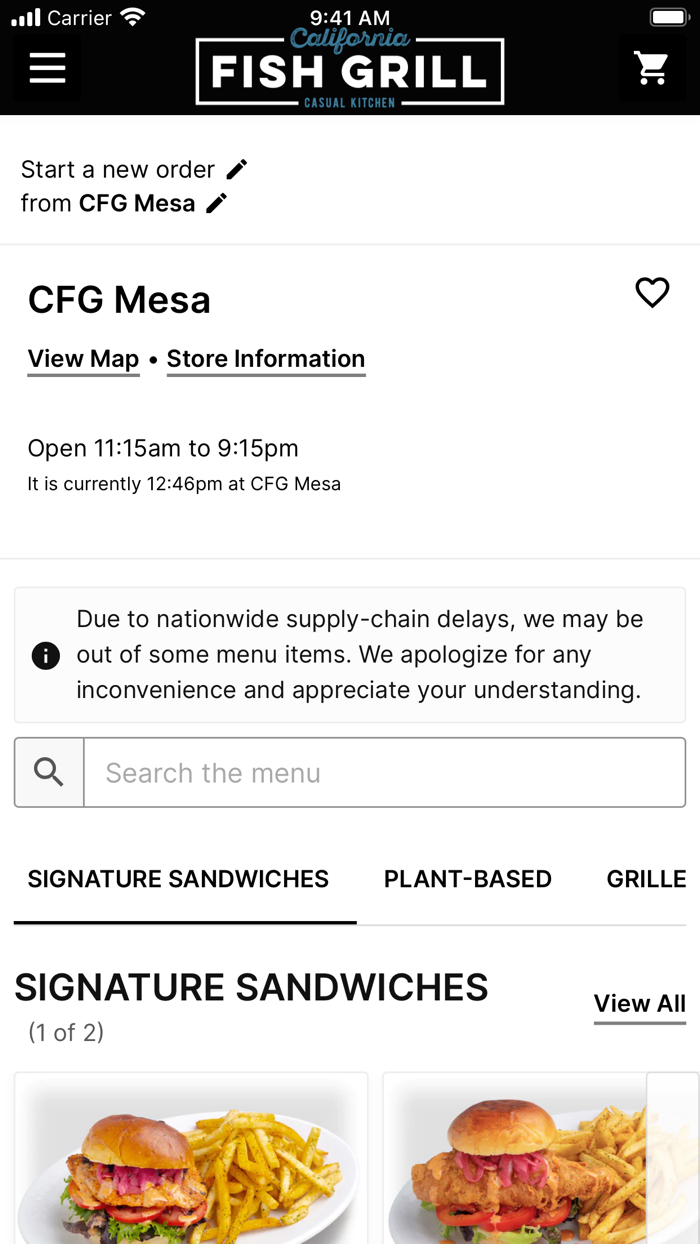 California Fish Grill Ordering