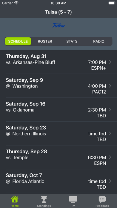 Screenshot #1 pour Tulsa Football Schedules