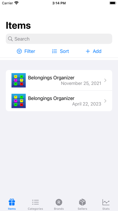 Belongings Organizer Screenshot