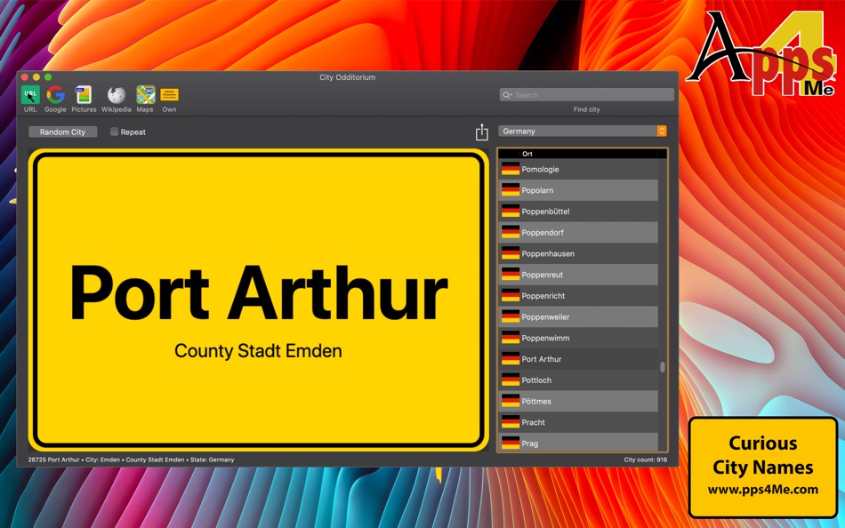 #1. Curious City Names (macOS) By: @pps4Me