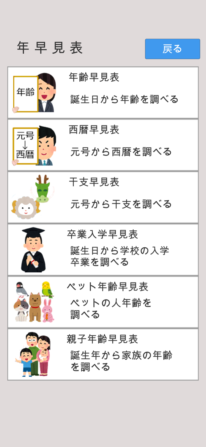 年齢早見表／生活に役立つ計算アプリ