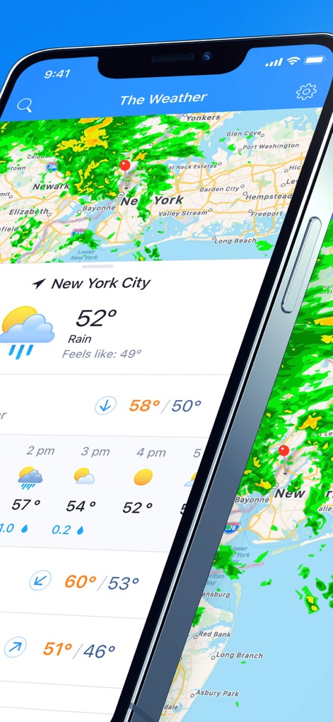 Weather ۬ - Users can view live precipitation radar overlays on a detailed map alongside a precise hourly weather breakdown for their selected location.