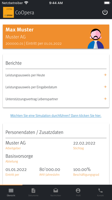 CoOpera Sammelstiftung PUK Screenshot