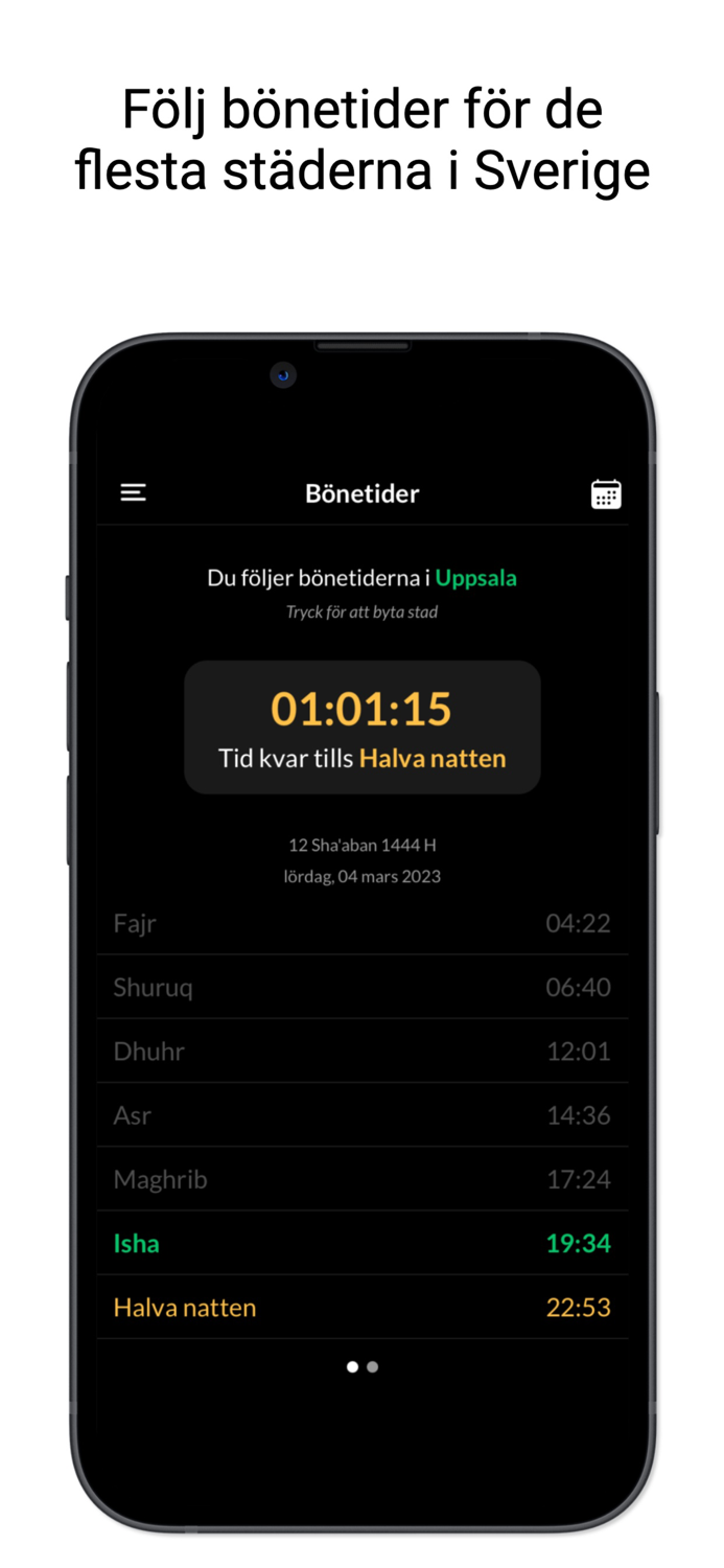 Muslimappen - Bönetider Qibla
