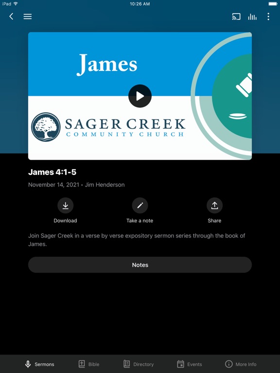 Sager Creek Community Church iPad screenshot 2 - Education app