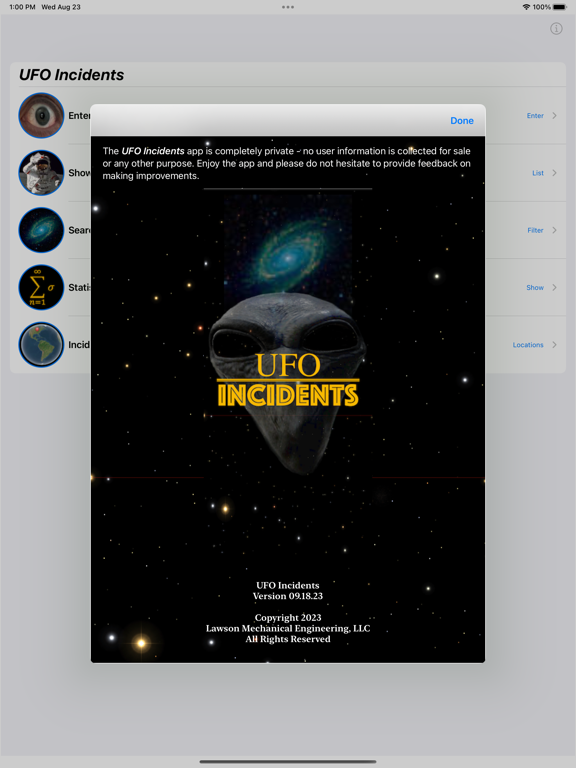 UFO Incidents iPad screenshot 5 - Entertainment app
