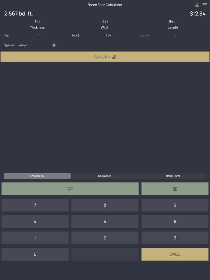Lumber Board Foot Calculator