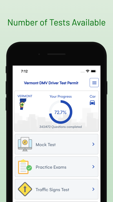 Vermont DMV Driver Permit Test Screenshot