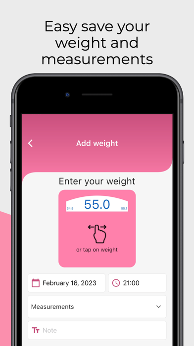 Body fat, BMI, weight tracker. Screenshot