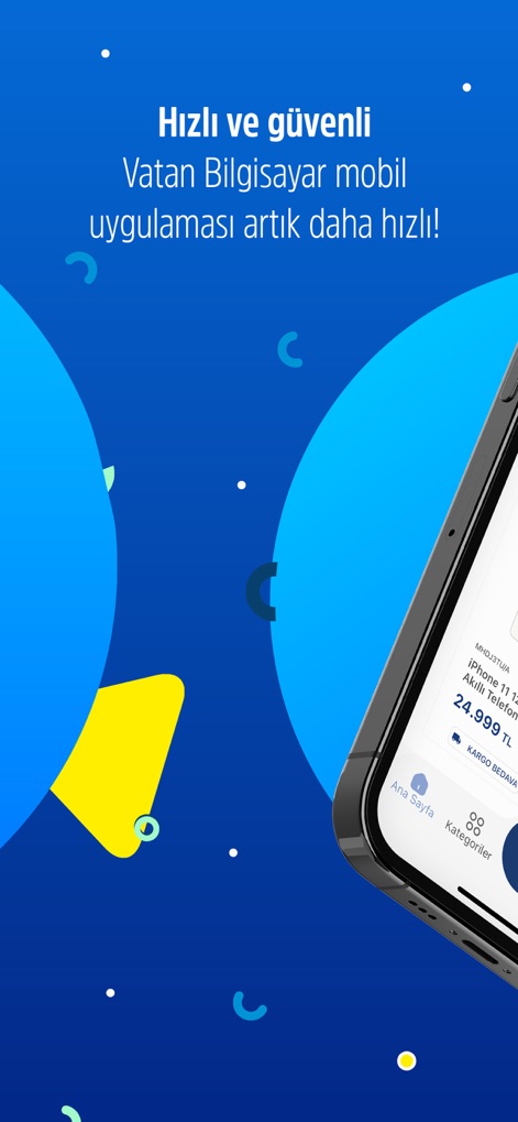 Vatan Bilgisayar - Um banner informativo destaca a promessa de 'Hızlı ve güvenli' (rápido e seguro), complementado pela navegação inferior que inclui 'Ana Sayfa' para retorno fácil.