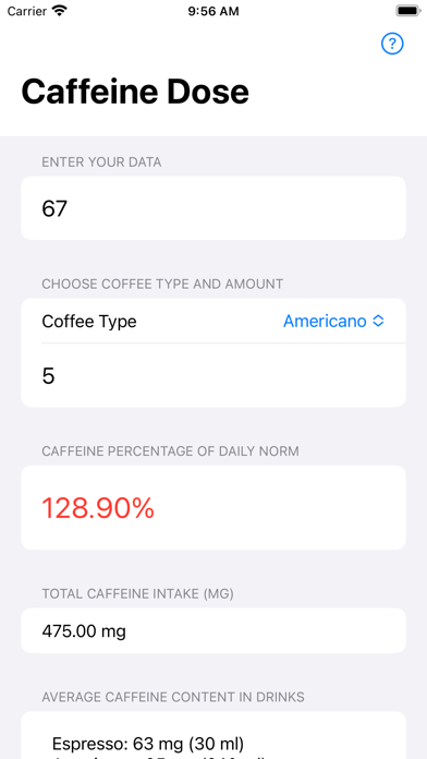 Caffeine Dose Screenshot