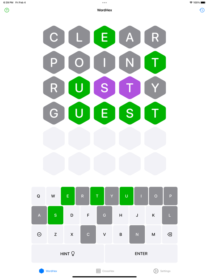 WordHex 1 Secret 6 Guesses