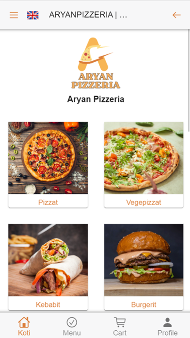 Aryan Pizzeria app screenshot