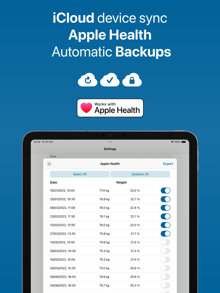 Weight Body Fat and BMI Tracker