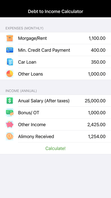 Debt To Income Calculator Screenshot