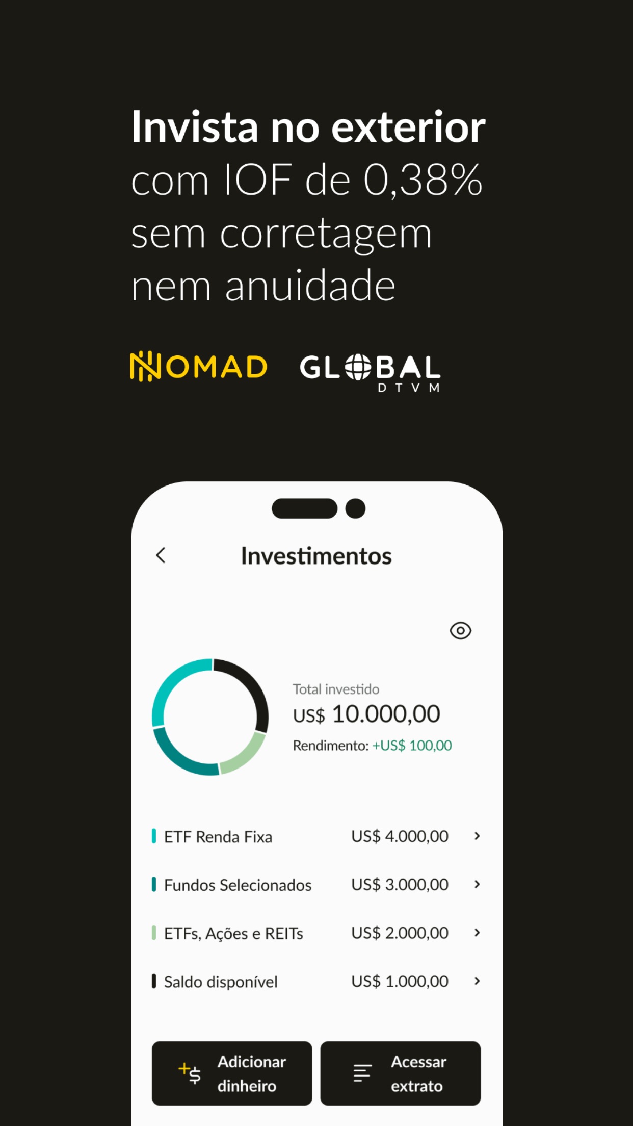 Screenshot do app Nomad: Conta digital em dólar