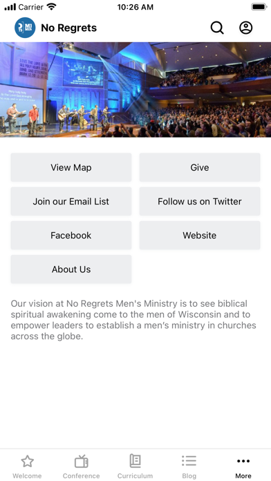 No Regrets Men's Ministries Screenshot