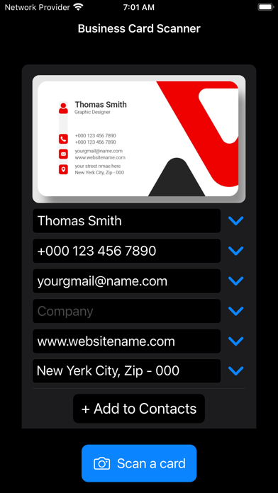 Business Card to Contacts Screenshot