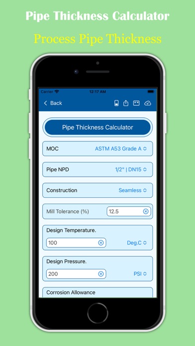 Pipe Thickness Calculator Screenshot