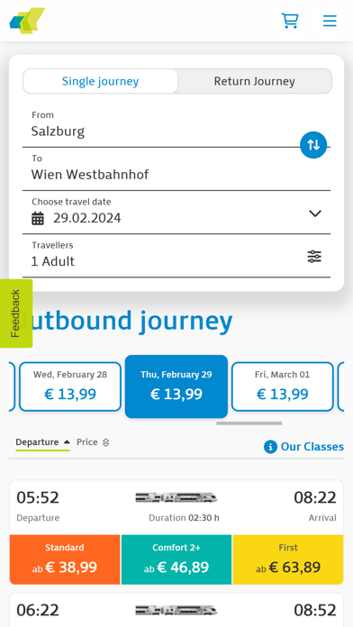 WESTbahn App Screenshot