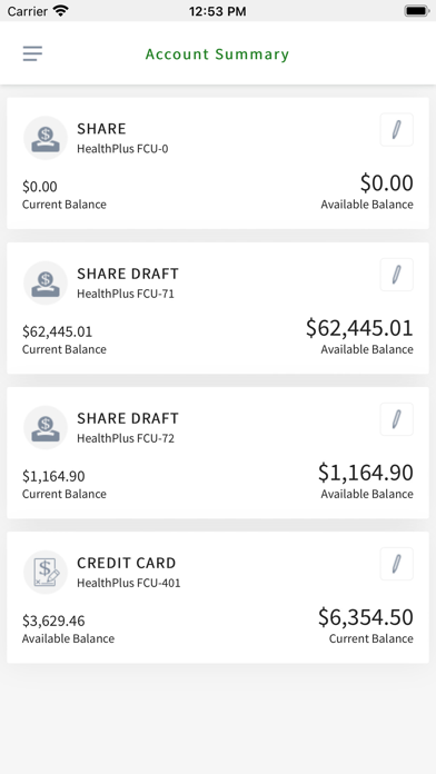 HealthPlus FCU Mobile Banking Screenshot
