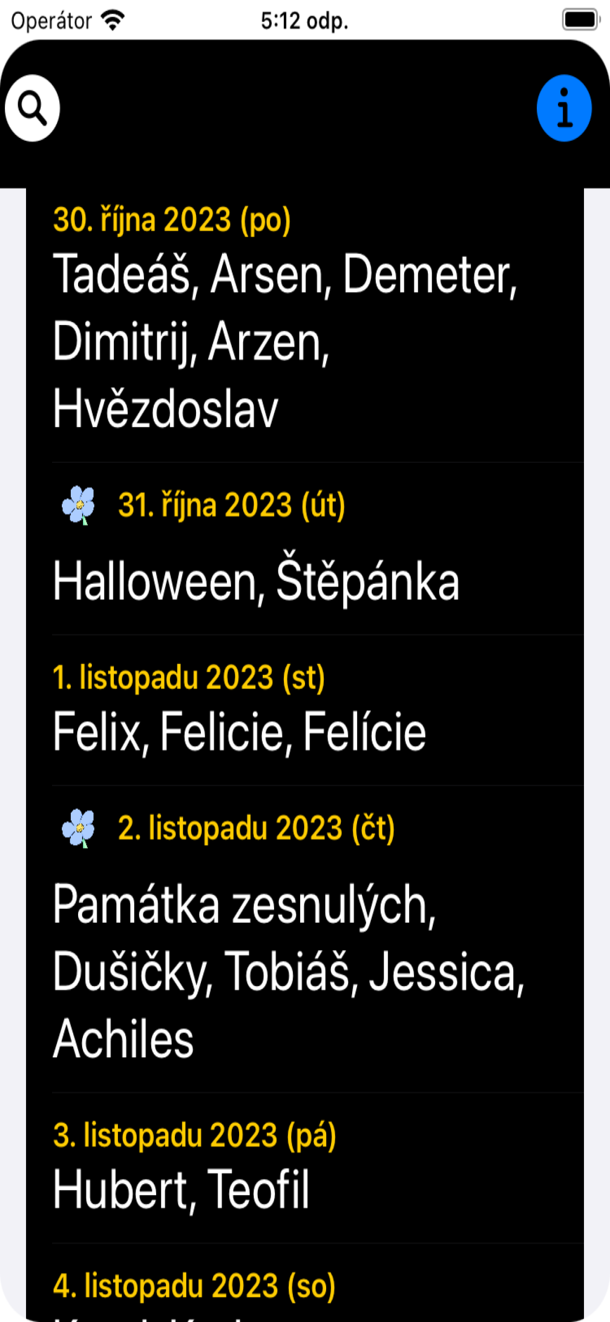 České jmeniny a svátky mobil