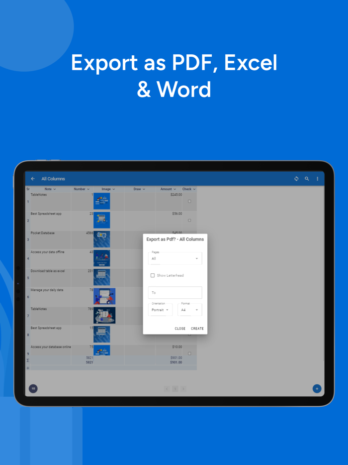 Table Notes - Mobile Excel