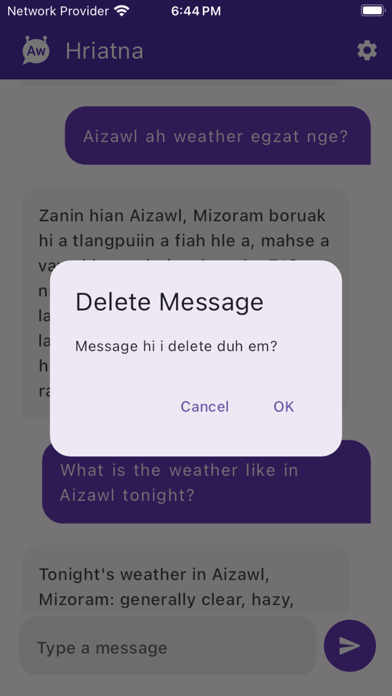 Hriatna Mizo Chatbot Screenshot