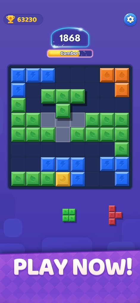 Color Blast:Block Puzzle - Observez l'interface de jeu en pleine action, affichant le score actuel et les pièces à venir, ce qui permet aux utilisateurs de planifier leur prochain mouvement avec facilité.