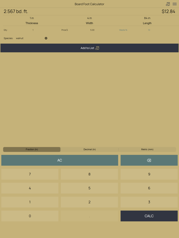 Lumber Board Foot Calculator