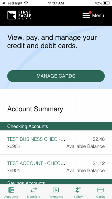 First Eagle Bank Screenshot