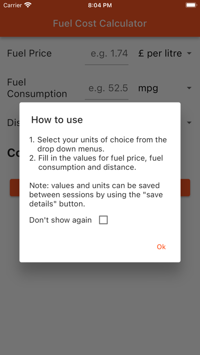 Fuel Cost Calculator App Screenshot