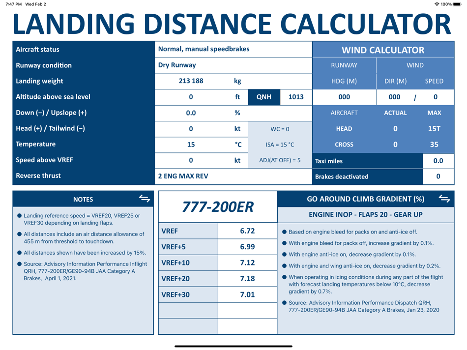 #5. Landing distance calculator (iOS) Podle: MEGAPROJECTS B.V.