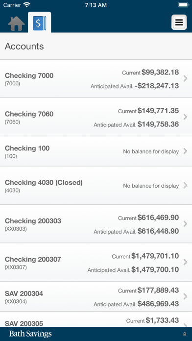 Bath Savings Business Banking Screenshot