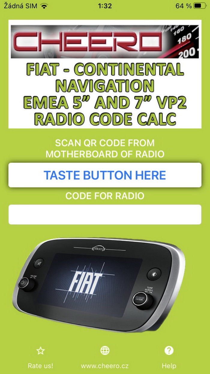 RADIO CODE for FIAT EMEA 7inch