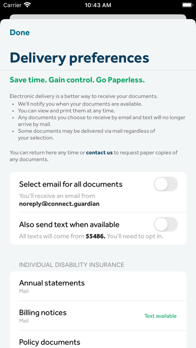 GUARDIAN® Accounts & Policies Screenshot