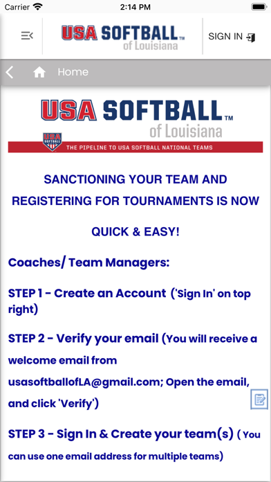 USA Softball of Louisiana Screenshot
