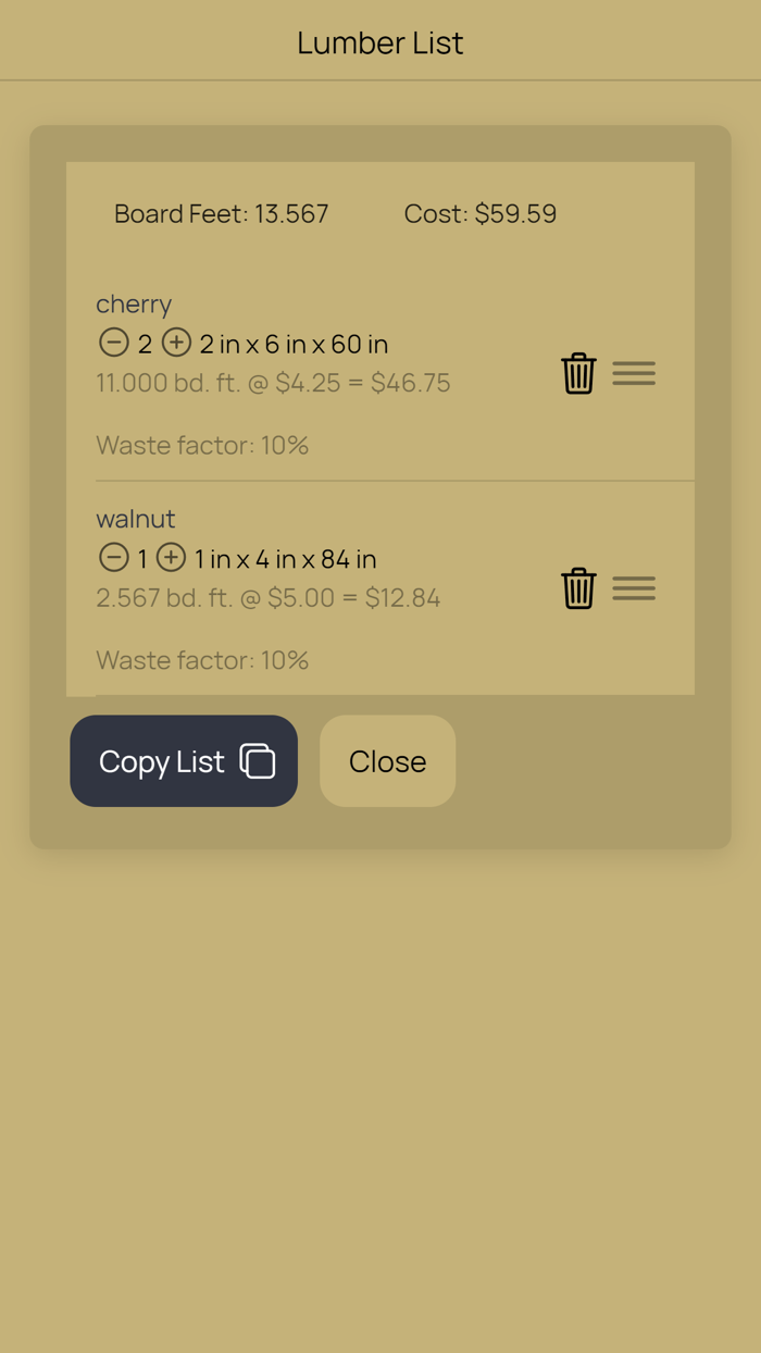 Lumber Board Foot Calculator