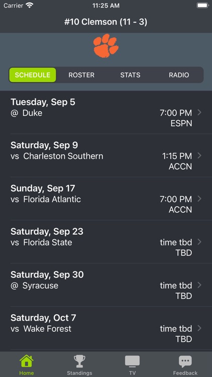 Clemson Football Schedules