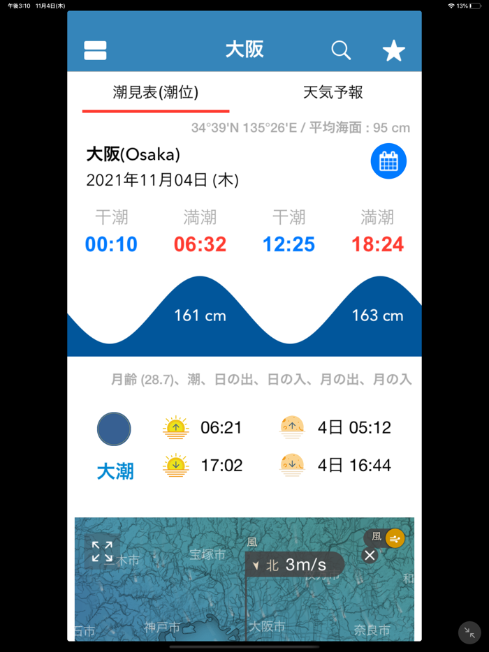 今日の潮汐 潮見表, 海天気, 海釣り, 海水温, 潮位