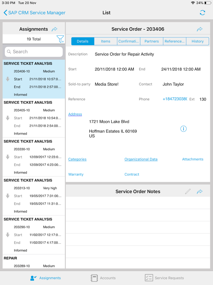 SAP CRM Service Manager