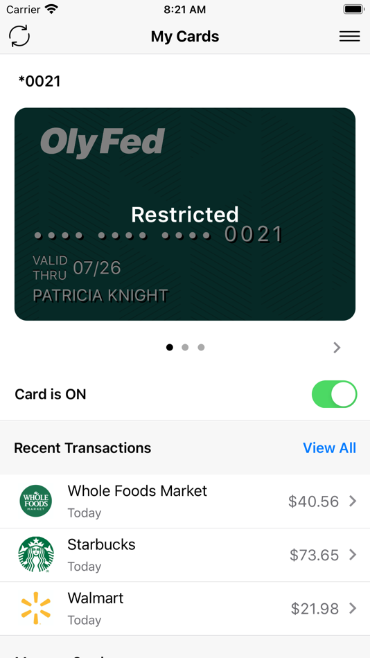#1. OlyFed Card Control (iOS) 由: Olympia Federal Savings & Loan Association Inc.