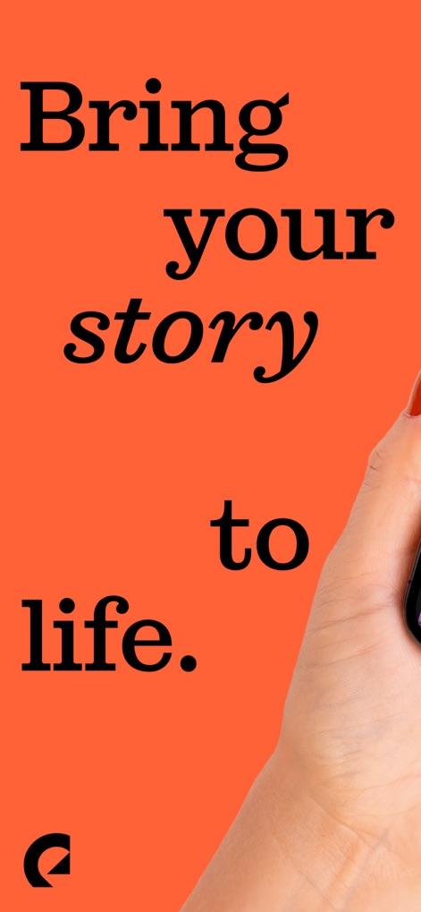 Epidemic Sound Music for Video - L'écran d'accueil captivant de l'application met en avant sa promesse clé avec le slogan "Bring your story to life", et son interface épurée.