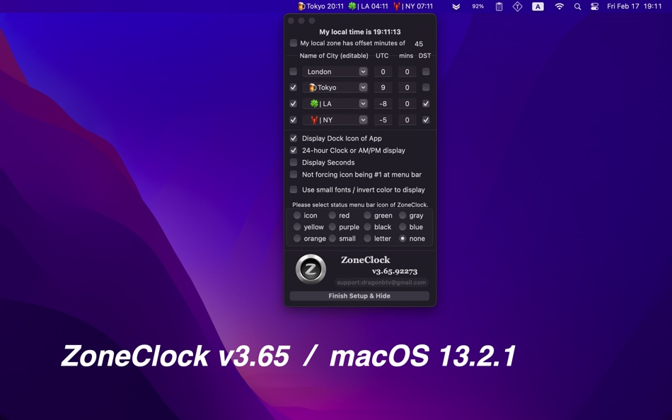 #1. ZoneClock (macOS) 由: Jiulong Zhao