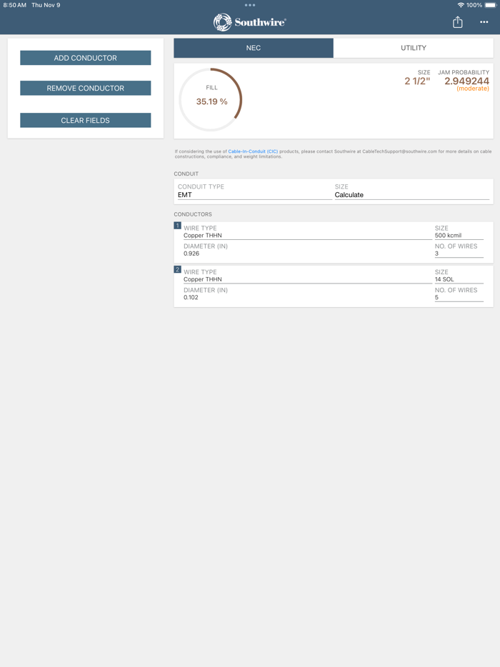 Southwire® Conduit Fill Calc