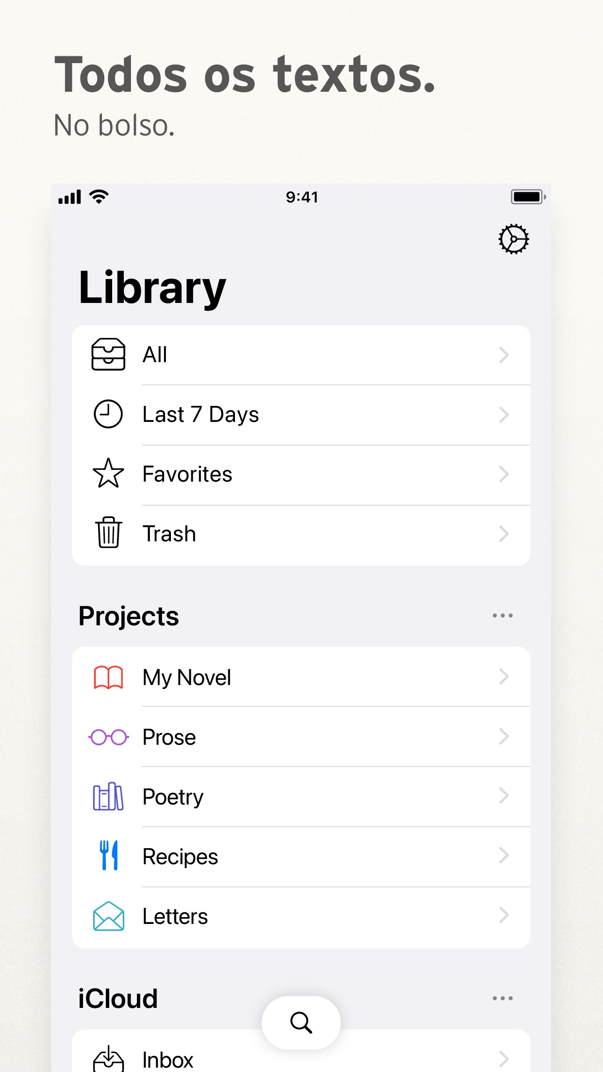 Screenshot do app Ulysses Mobile