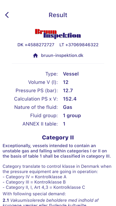 Bruun Inspektion PED Category Screenshot