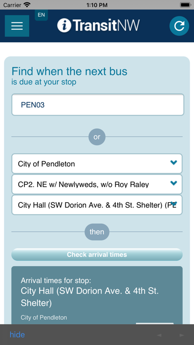 Pendleton Transit Screenshot