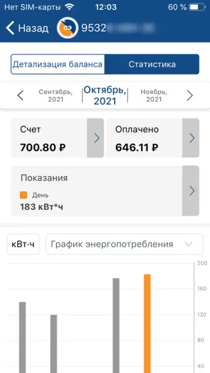 Скриншот Мой Саратовэнерго на iPhone 5