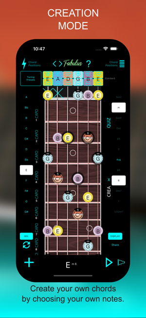 Zrzut ekranu z nauką akordów gitarowych FABULUS